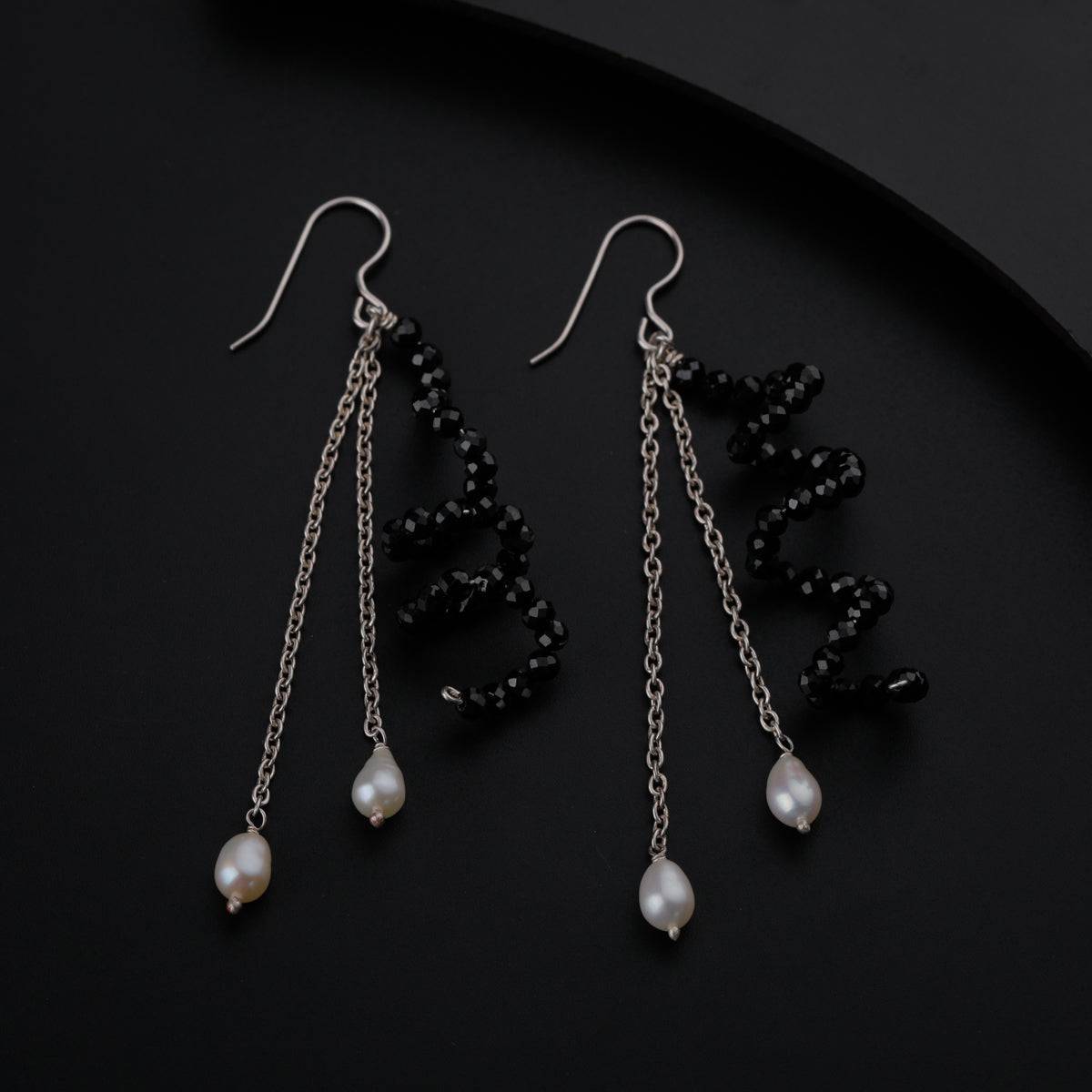 Spiral Black Spinel Earring with Pearls