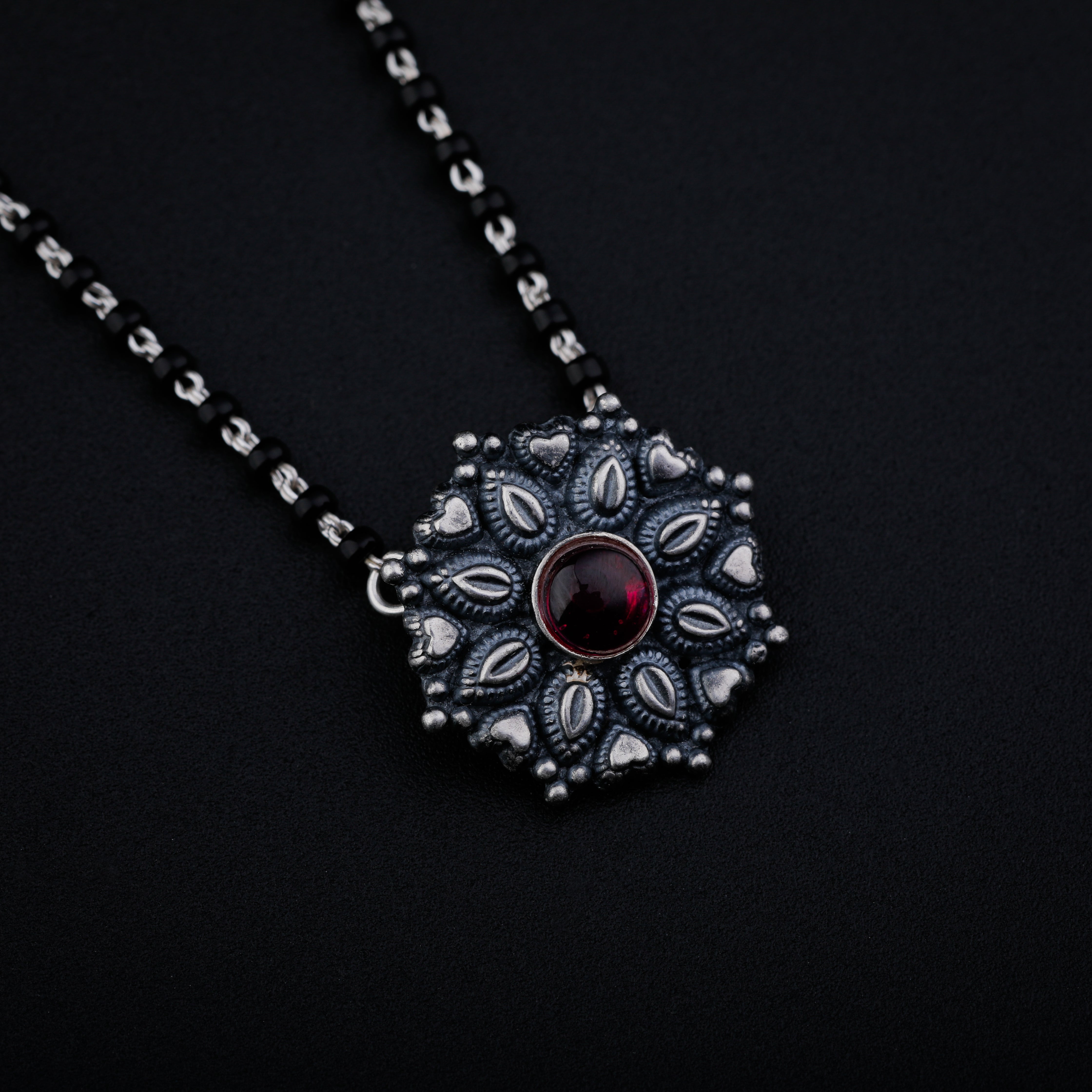 Silver Oxidized Flower Mangalsutra