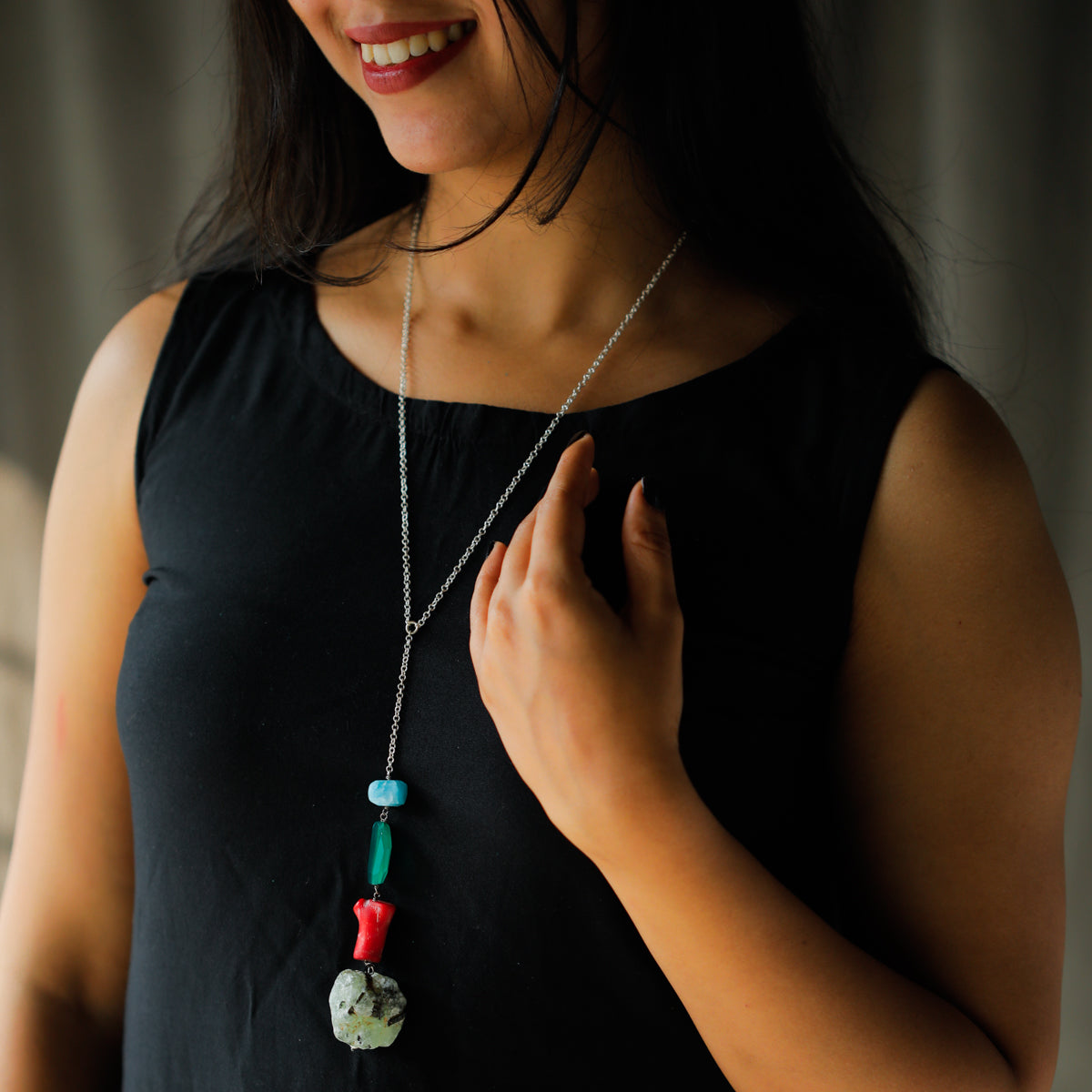 Semi Precious Multicolor Chain Necklace