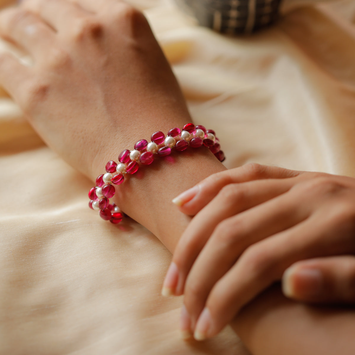 Silver Ruby and Pearl Bracelet