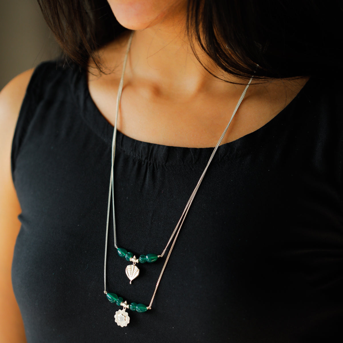 Saaj Motif Necklace with Green Onyx