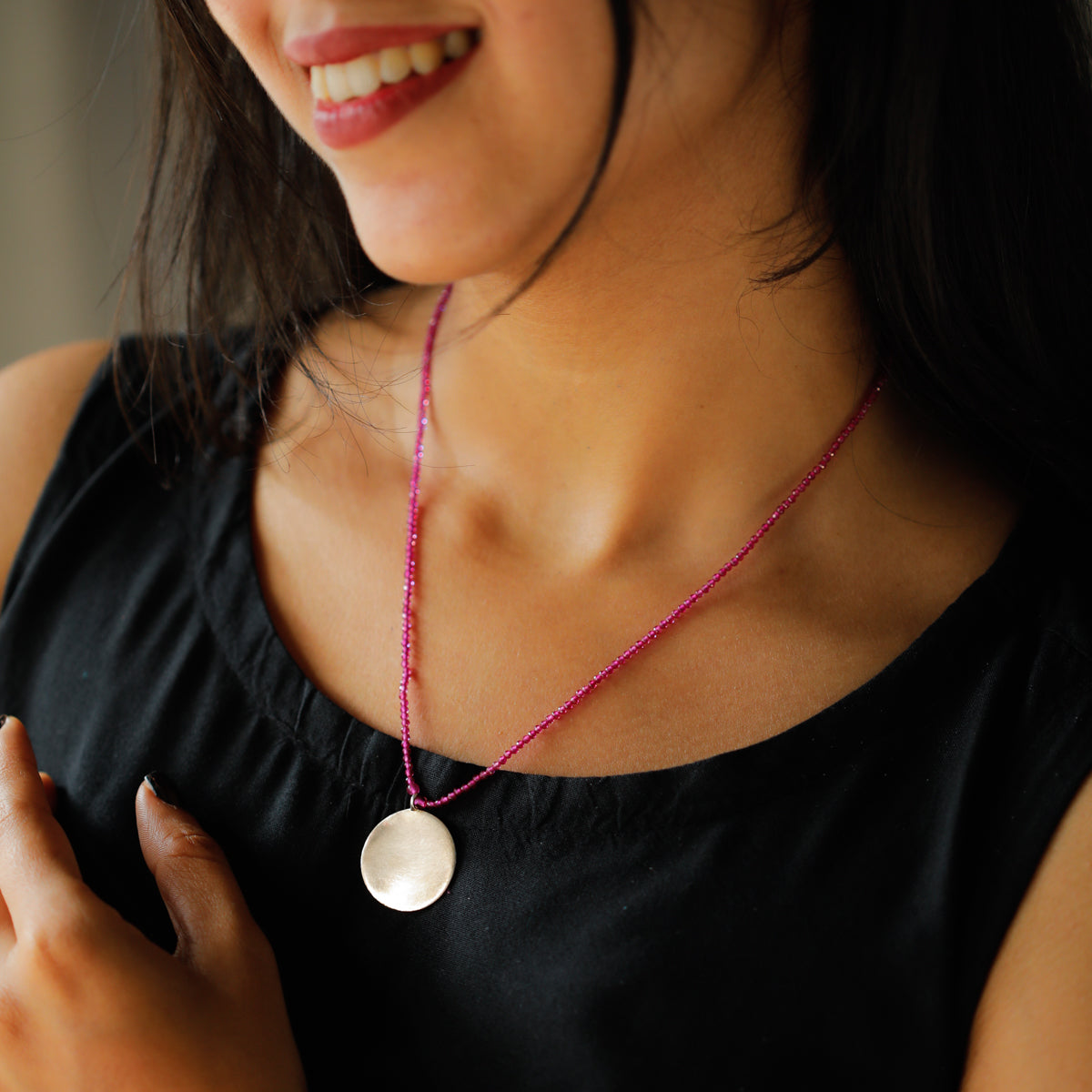 Ruby Necklace with Silver Coin