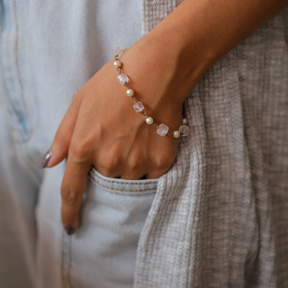 Moonstone and Pearl Silver Bracelet