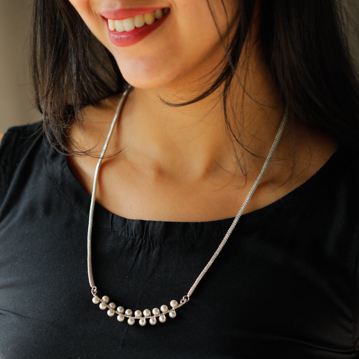 Pearl Beaded Thick Chain Necklace Long