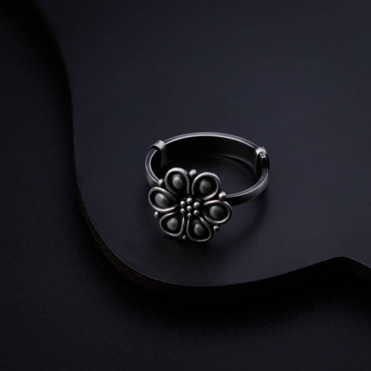 Silver Floral Adjustable Ring