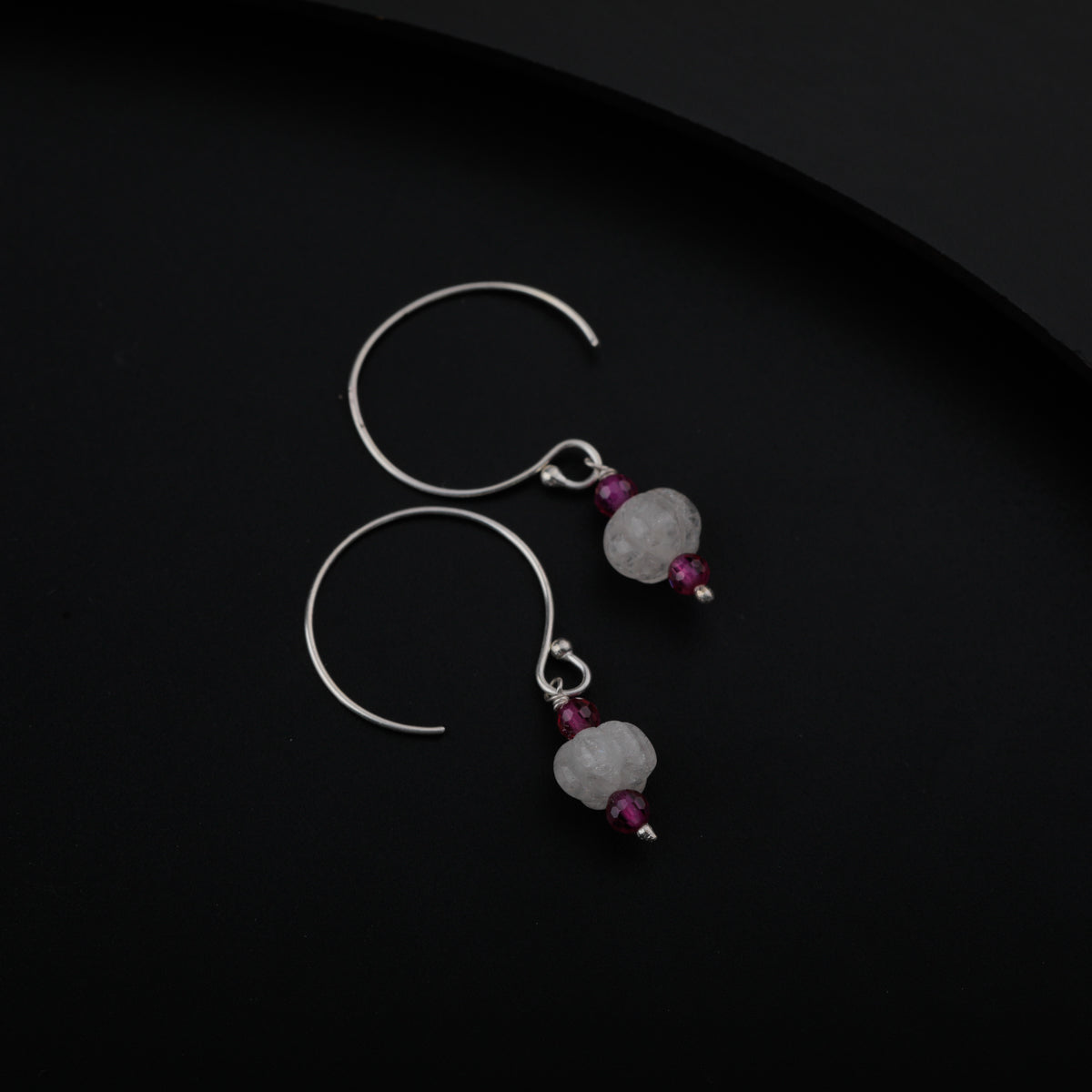 Silver Earring with Ruby and Moonstone