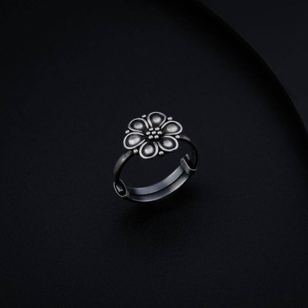 Silver Floral Adjustable Ring