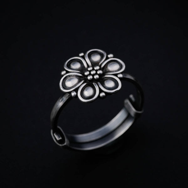 Silver Floral Adjustable Ring