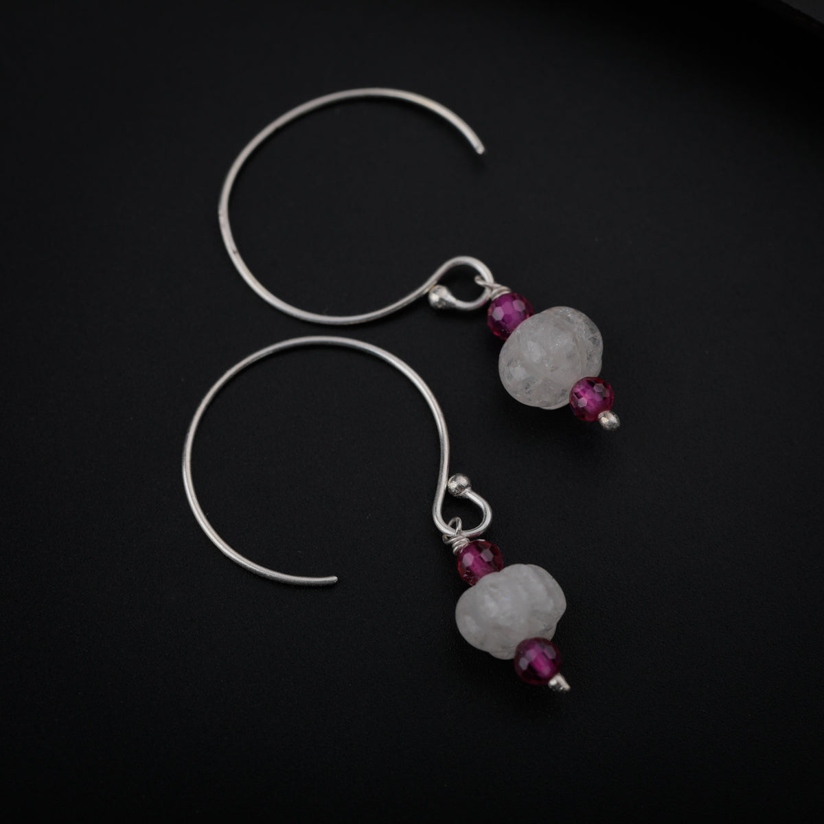 Silver Earring with Ruby and Moonstone