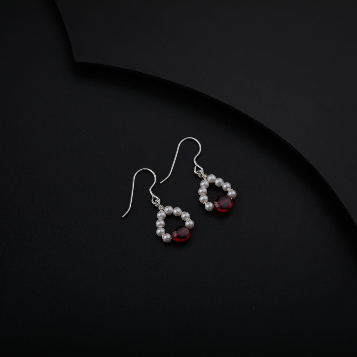 Silver Earring with Ruby and Pearls