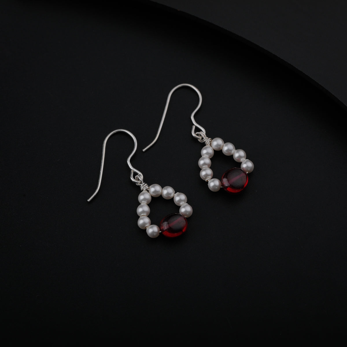 Silver Earring with Ruby and Pearls