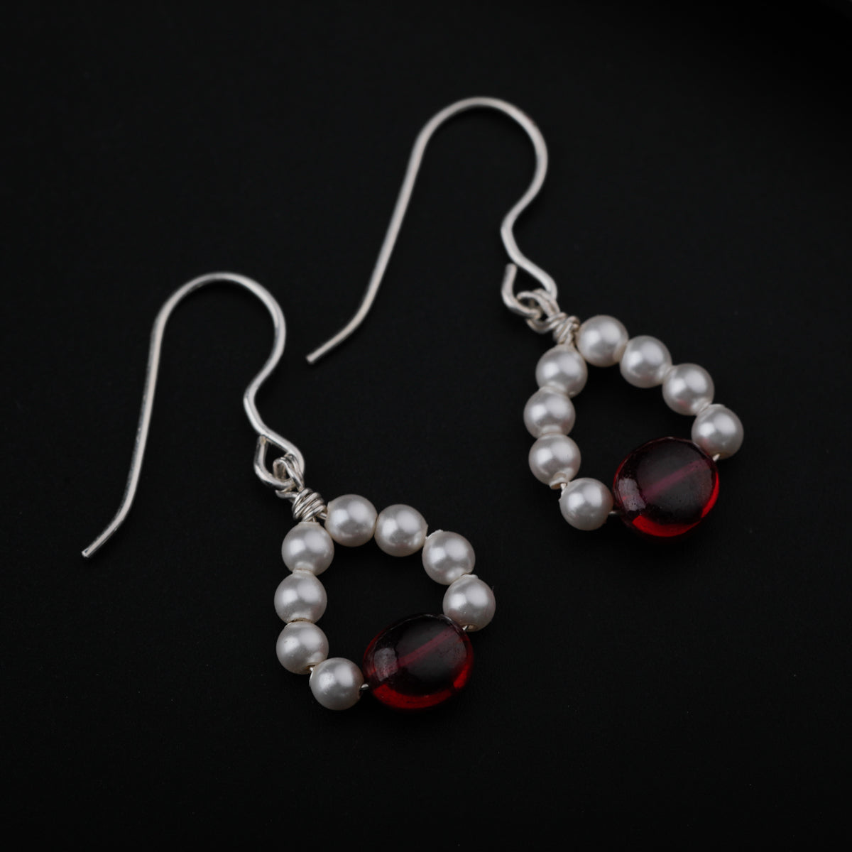 Silver Earring with Ruby and Pearls