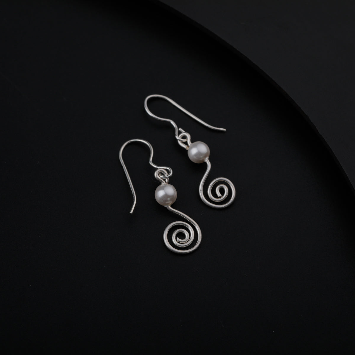 Silver Spiral Earring with Pearl