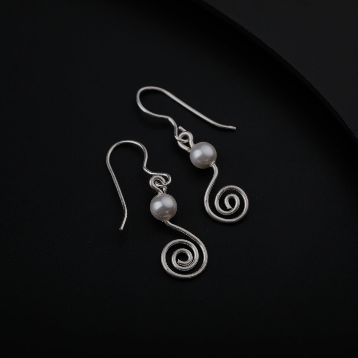 Silver Spiral Earring with Pearl