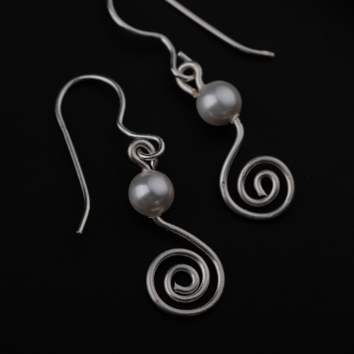 Silver Spiral Earring with Pearl