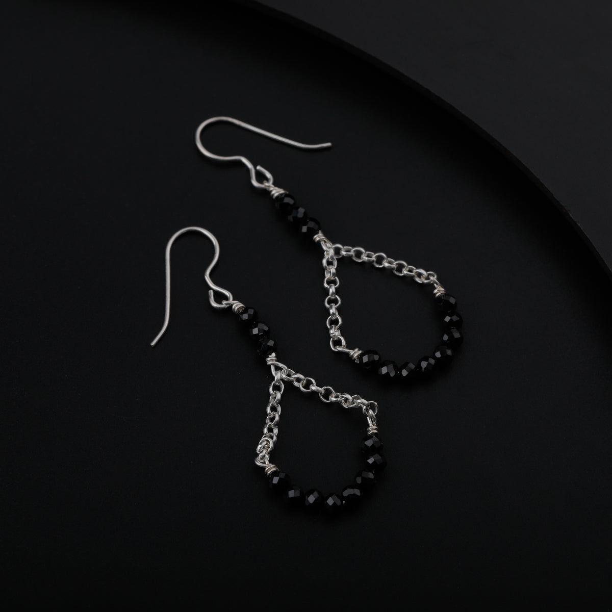 Silver Earring with Black Spinel