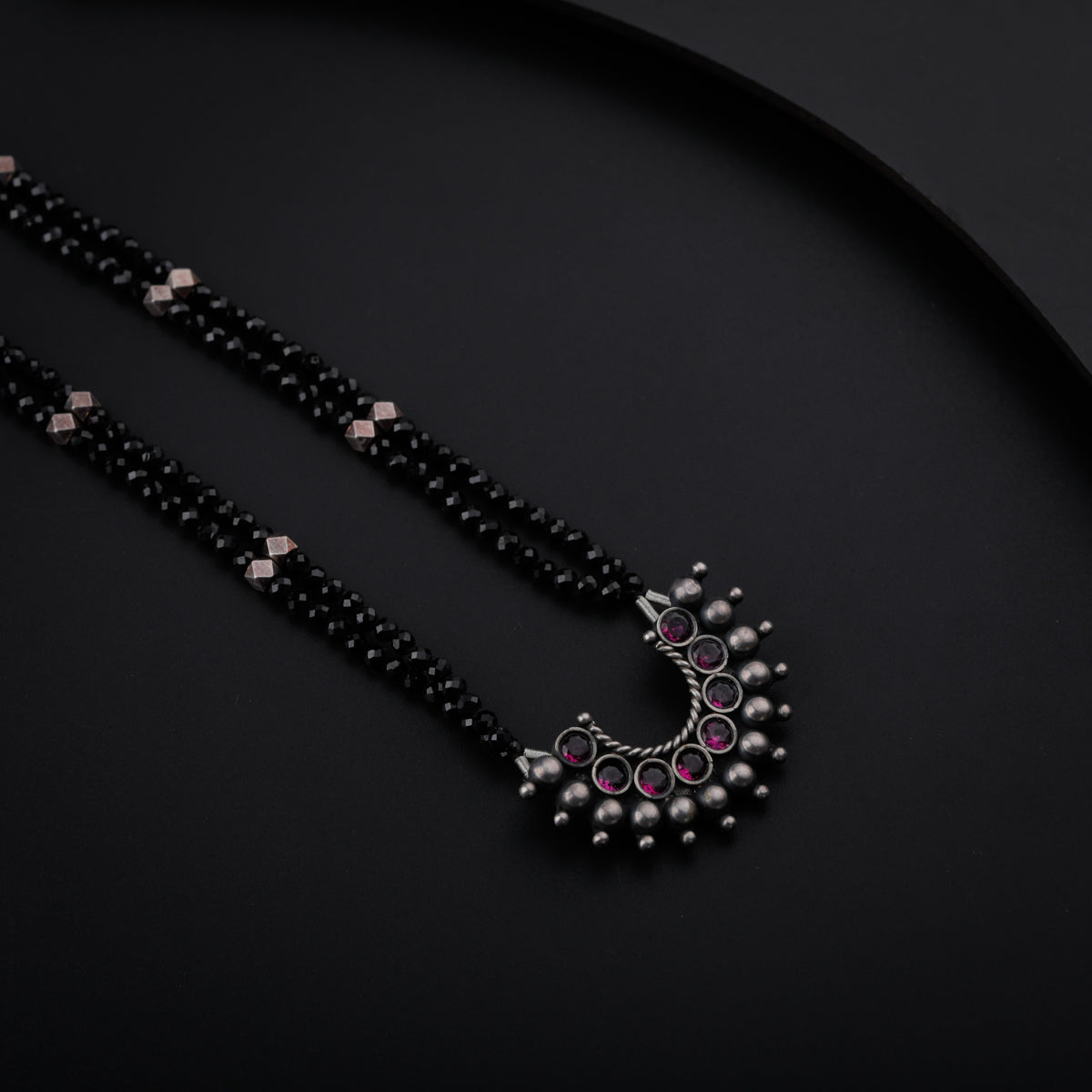 Karwar Pink Stone Pendant Necklace with Black Spinel