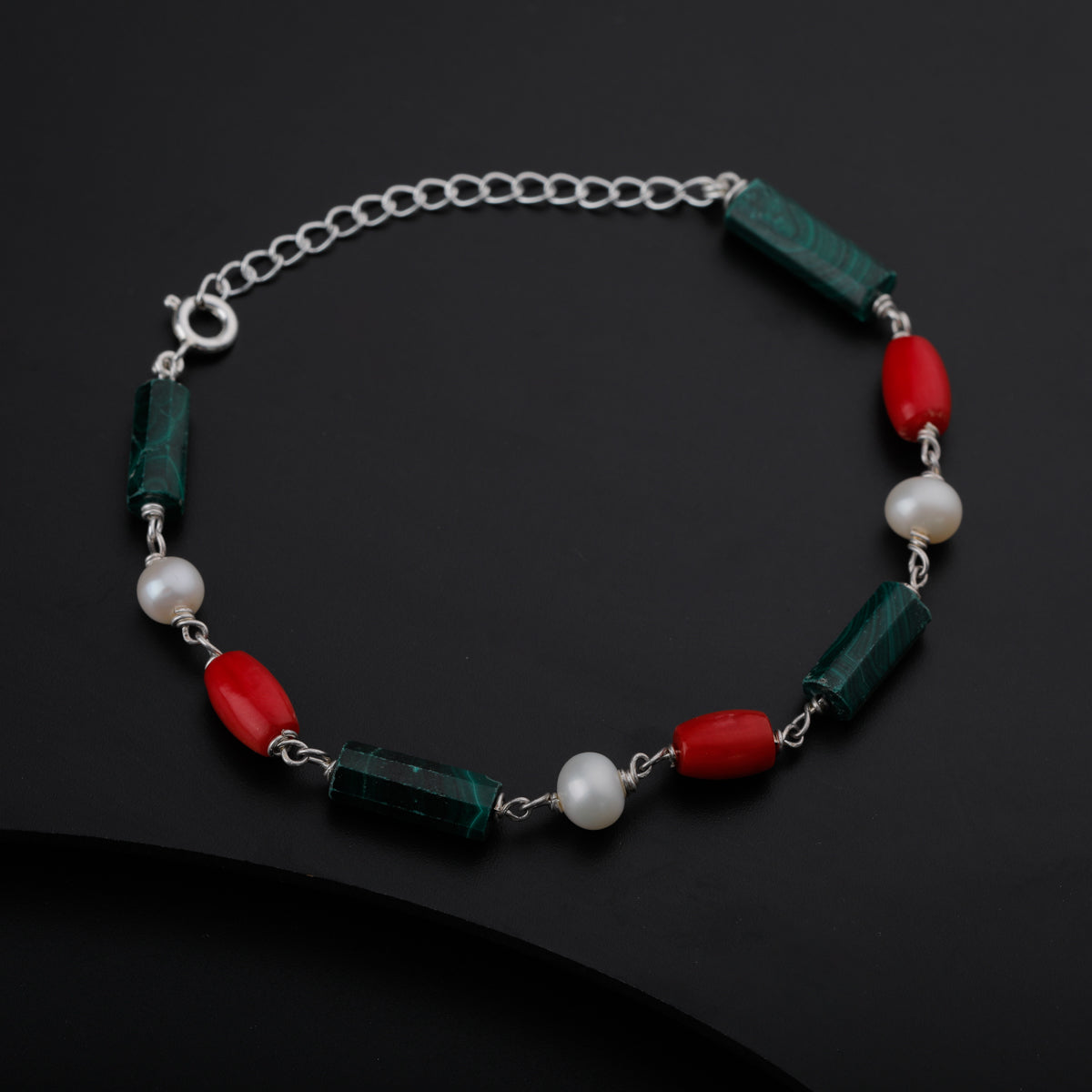 Silver Multicolor Semi-Precious Stones Bracelet