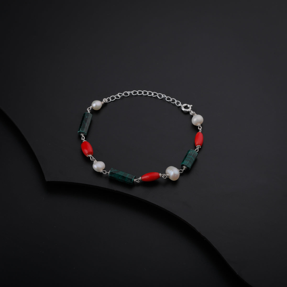 Silver Multicolor Semi-Precious Stones Bracelet with Pearls