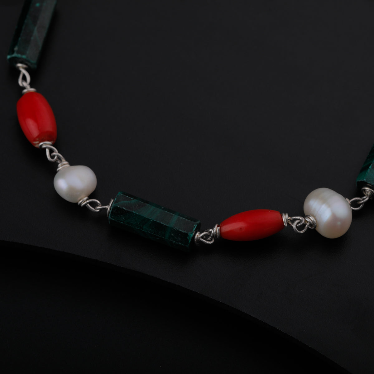 Silver Multicolor Semi-Precious Stones Bracelet with Pearls