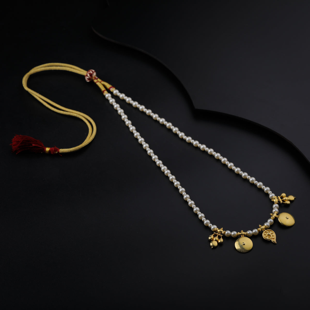 Gold Plated Silver Pearl Necklace with वाडगा (Vadagaa) फल (Fal) बेरी (Berry)Motif