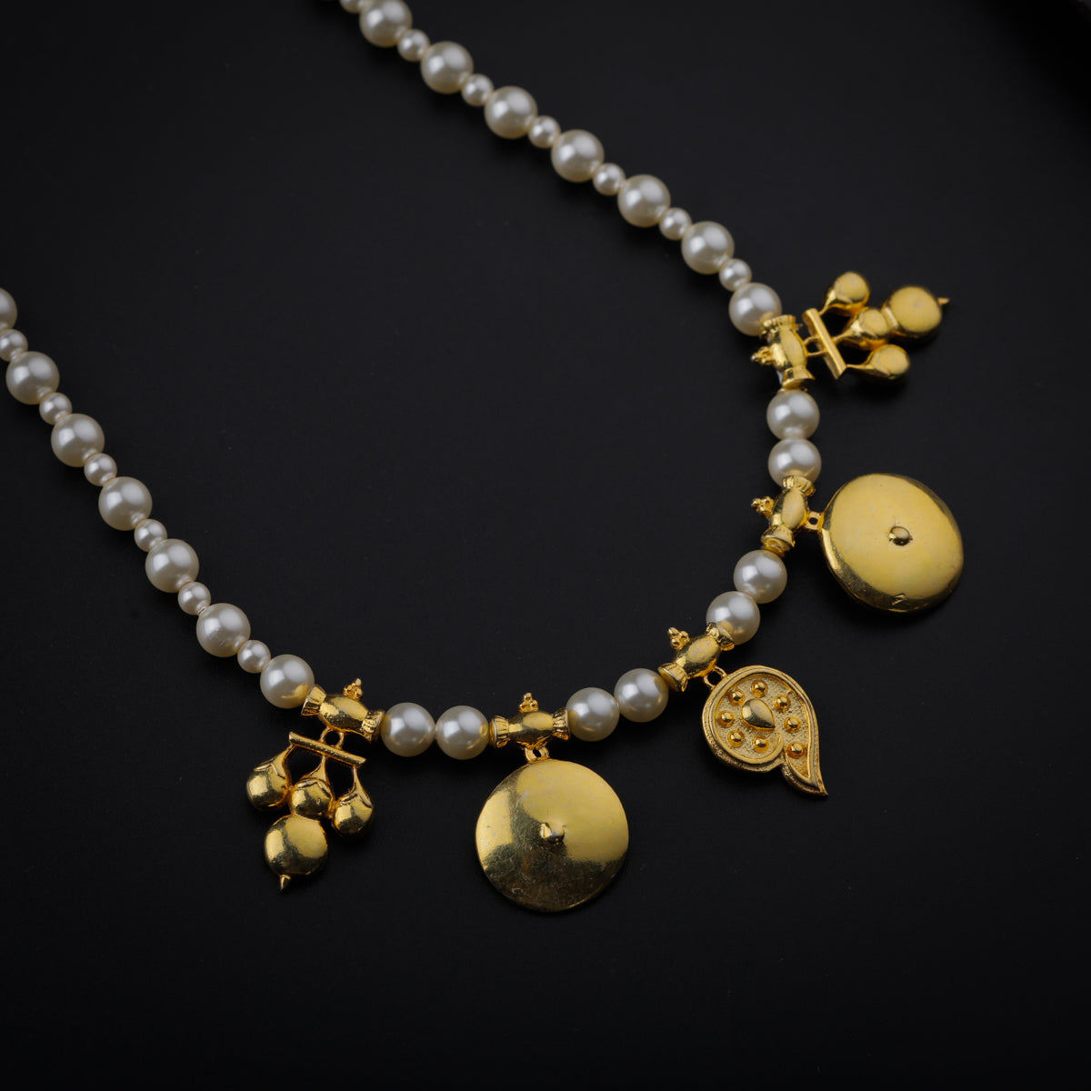 Gold Plated Silver Pearl Necklace with वाडगा (Vadagaa) फल (Fal) बेरी (Berry)Motif