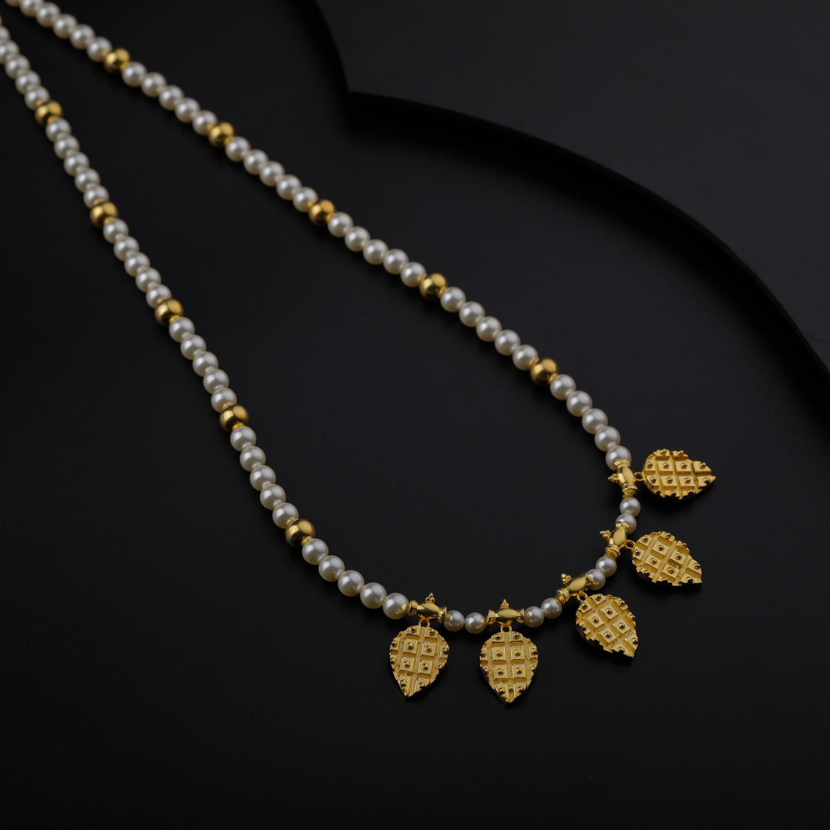 Gold Plated Silver Pearl Necklace with अननस (Ananas) Motif