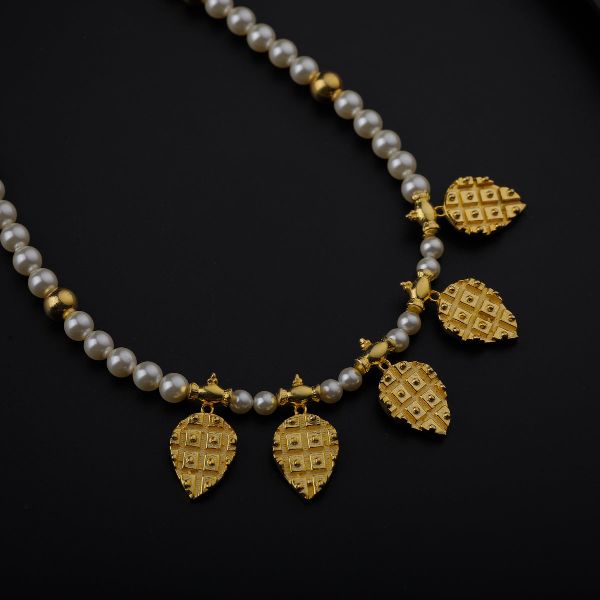 Gold Plated Silver Pearl Necklace with अननस (Ananas) Motif