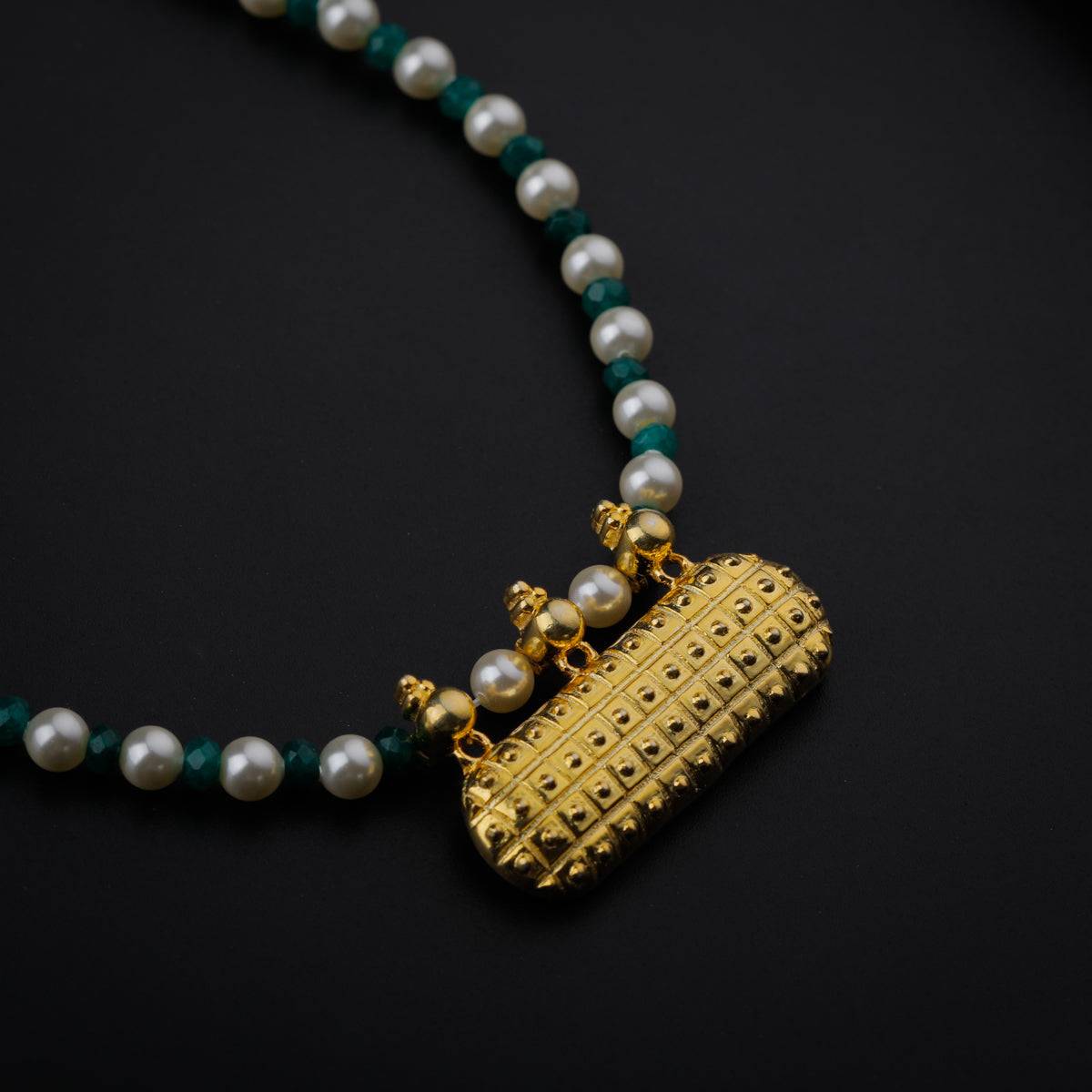 Green Onyx and Pearl Necklace with ताईत (Taait) Motif