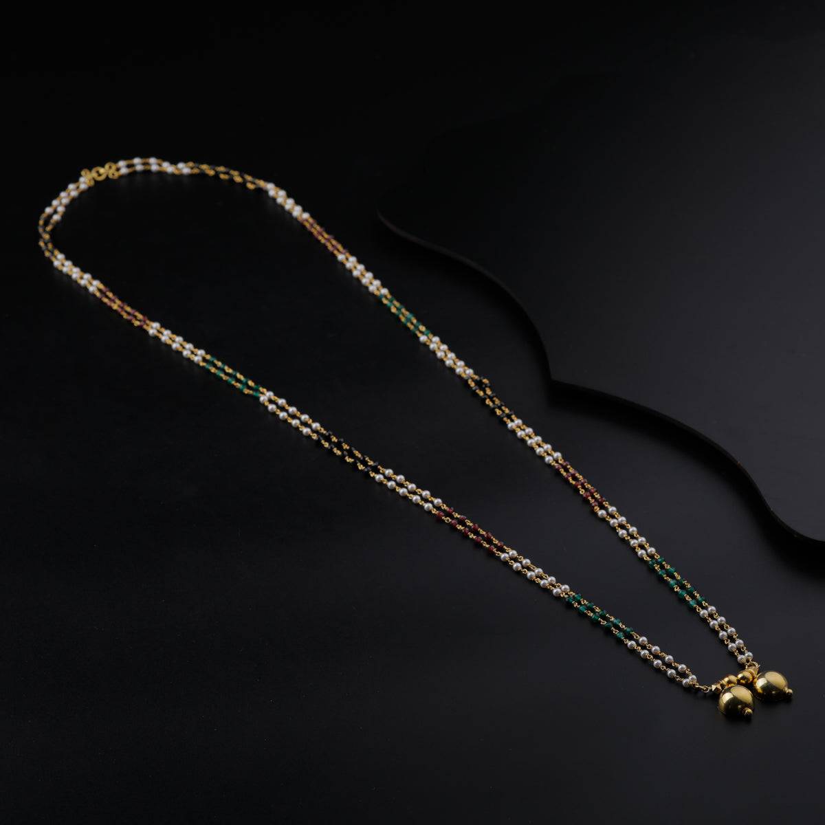 Silver Vatee Mangalsutra Gold Plated with Multicolor Semi Precious Stones