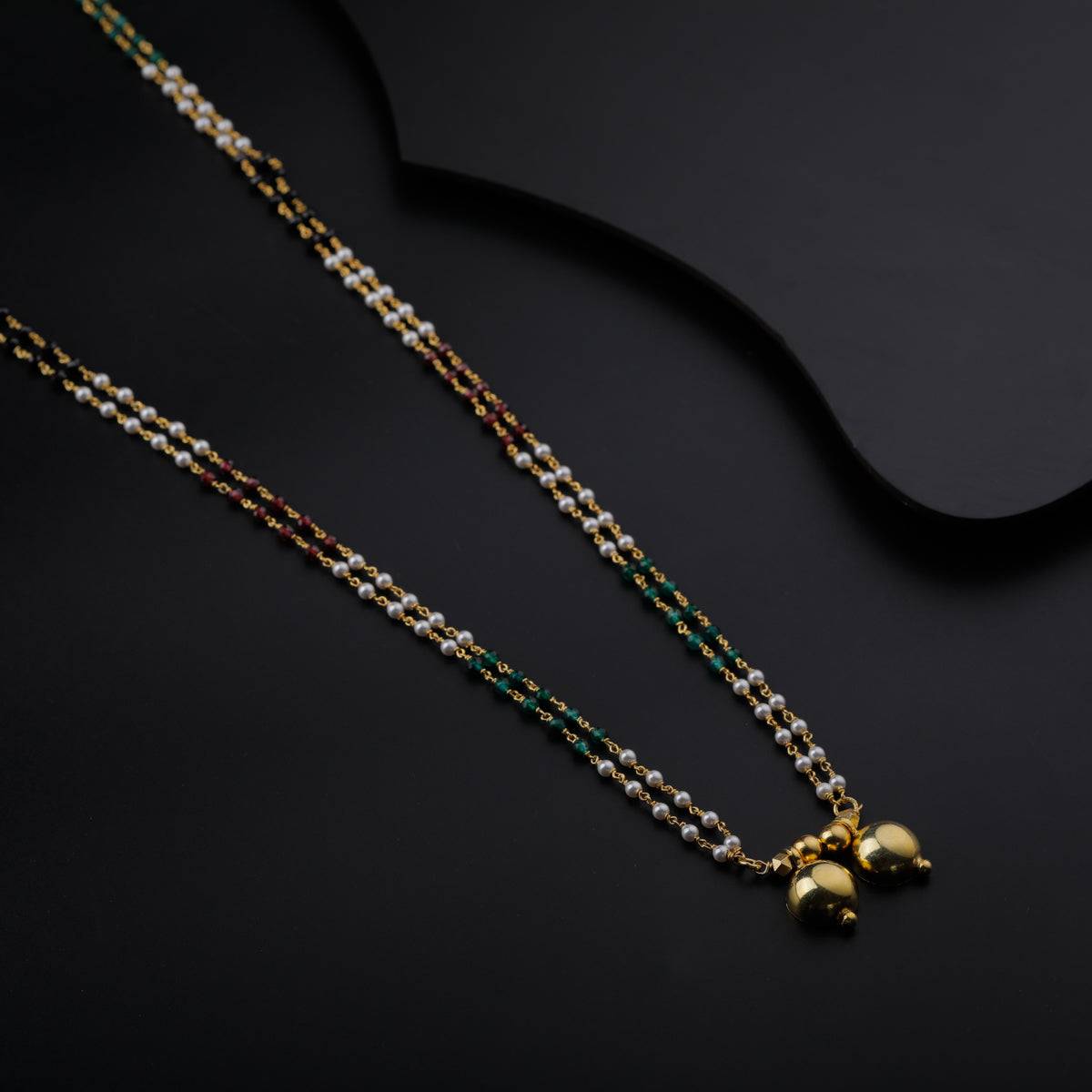 Silver Vatee Mangalsutra Gold Plated with Multicolor Semi Precious Stones