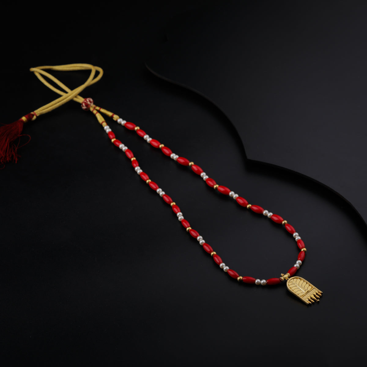 Gold Plated Silver Pearl and Coral Necklace with  ताळी (Taali) Motif