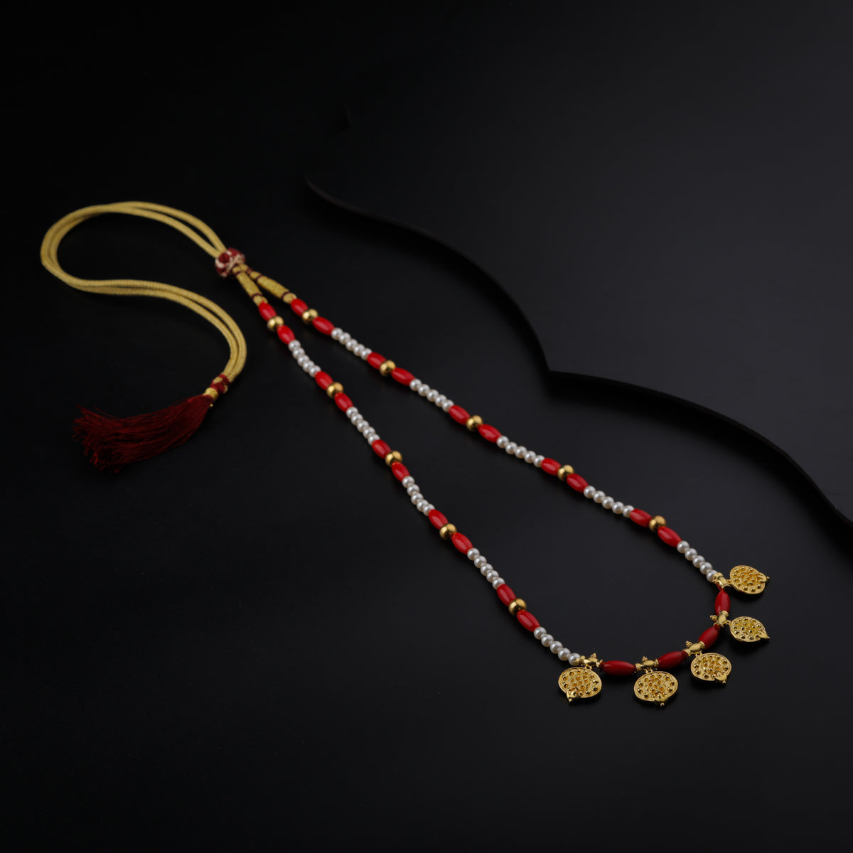 Gold Plated Silver Coral and Pearl Necklace with Saaj Motif