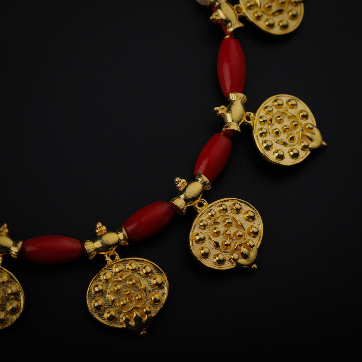 Gold Plated Silver Coral and Pearl Necklace with Saaj Motif