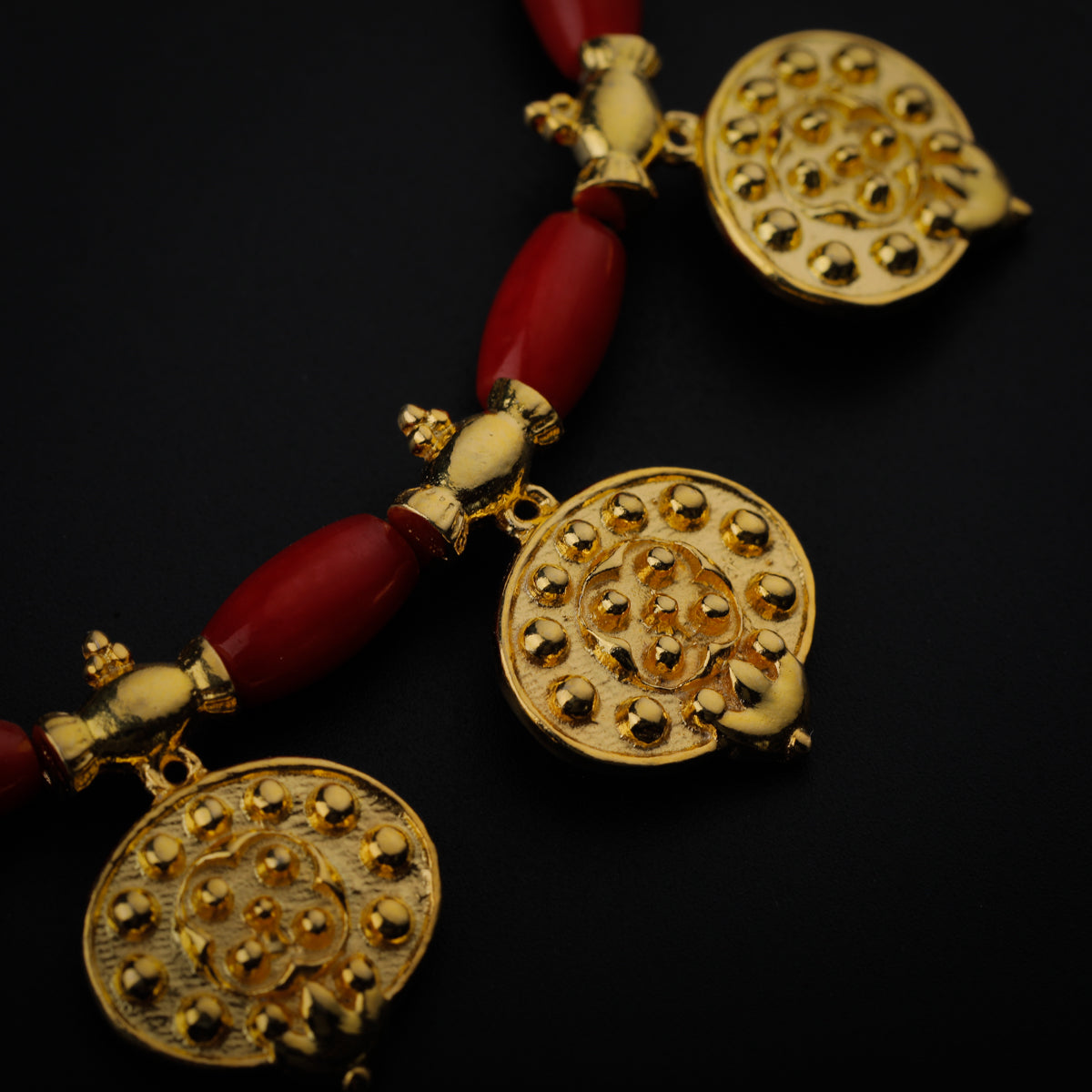 Gold Plated Silver Coral and Pearl Necklace with Saaj Motif