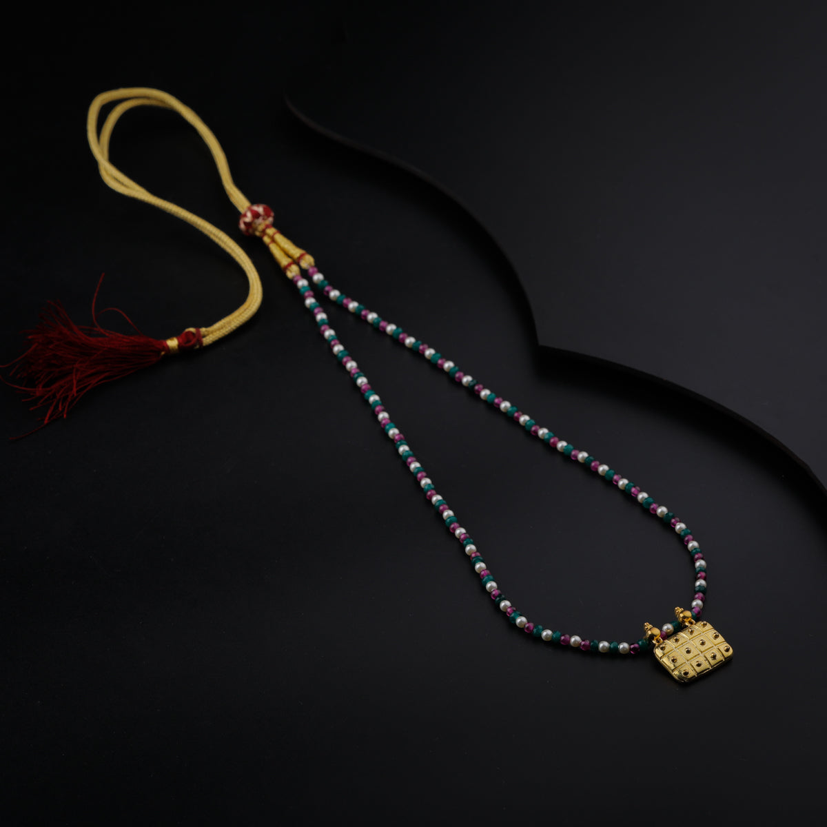 Gold Plated Silver Multicolor Necklace with ताईत (Taait) Motif