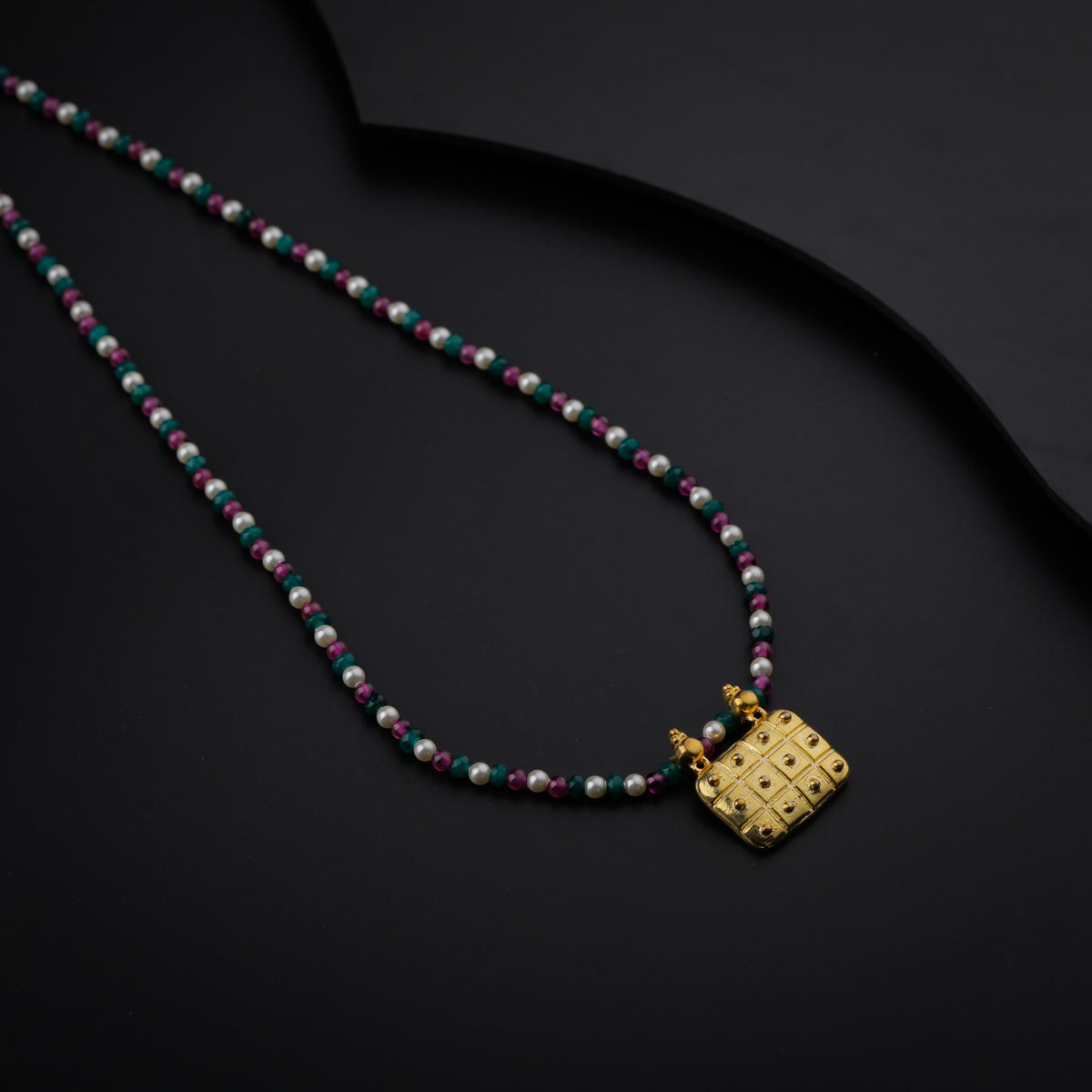 Gold Plated Silver Multicolor Necklace with ताईत (Taait) Motif