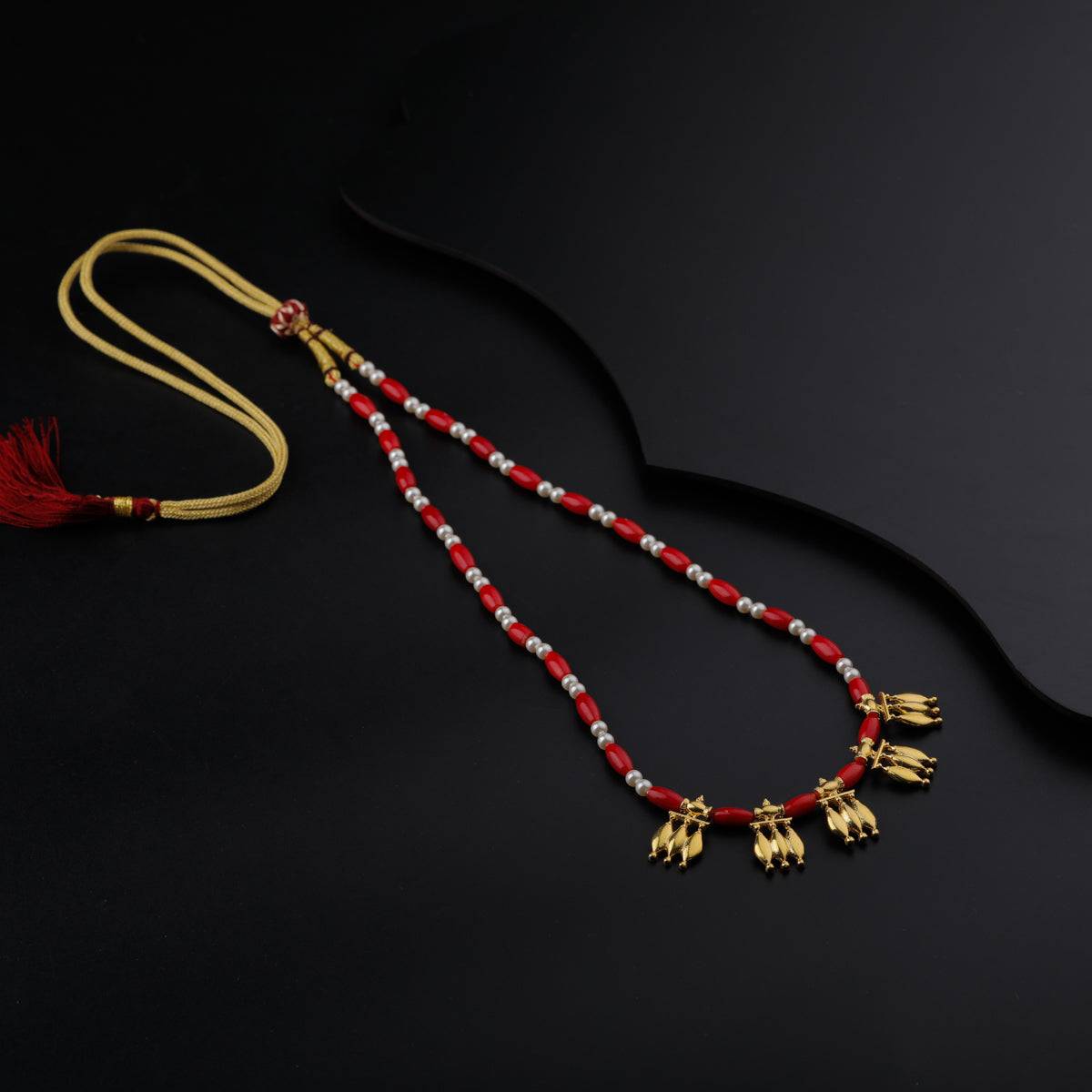 Saaj Motif: केळी (Keli) Necklace Gold Plated with Coral and Pearls