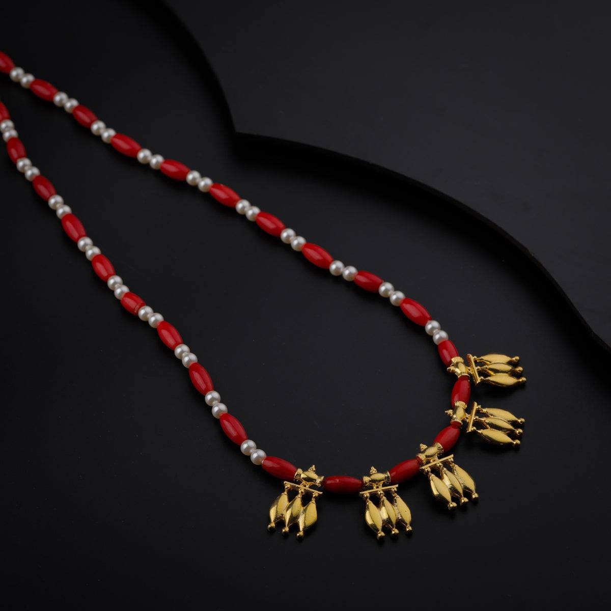 Saaj Motif: केळी (Keli) Necklace Gold Plated with Coral and Pearls