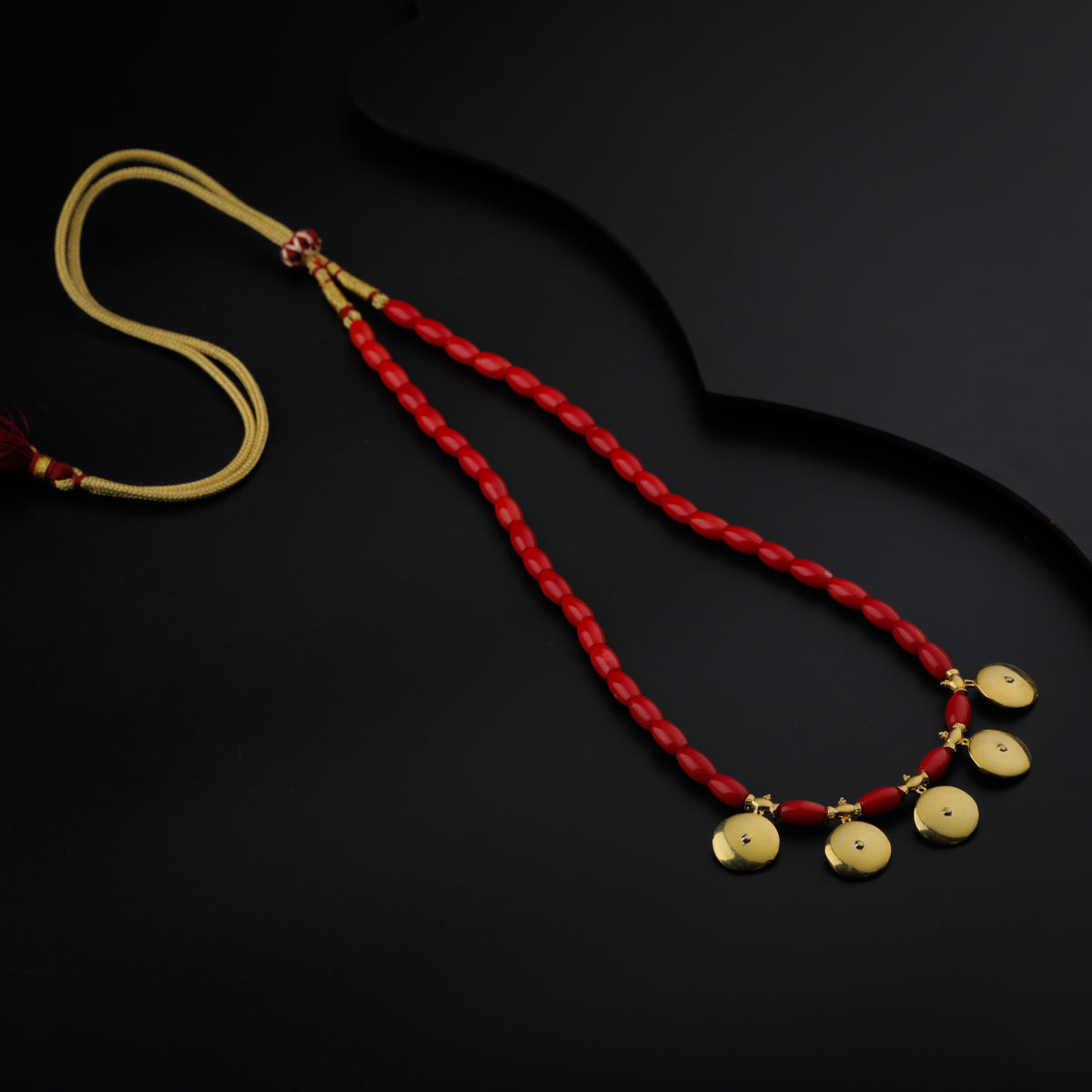 Gold Plated Silver Coral Necklace with वाडगा (Vadagaa) Motif