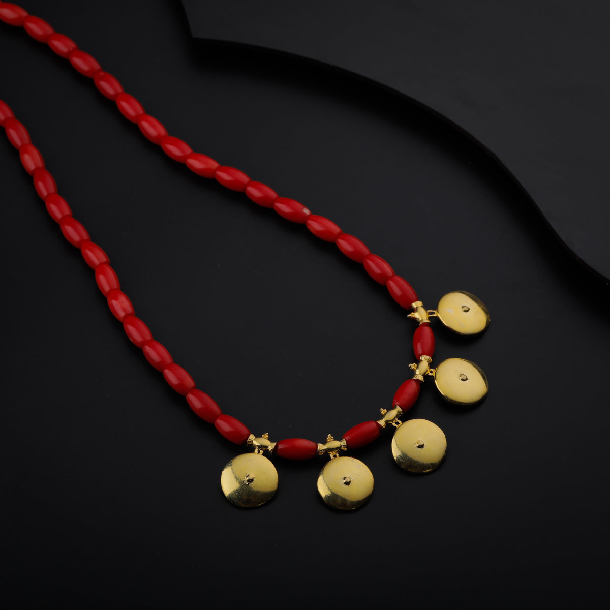 Gold Plated Silver Coral Necklace with वाडगा (Vadagaa) Motif