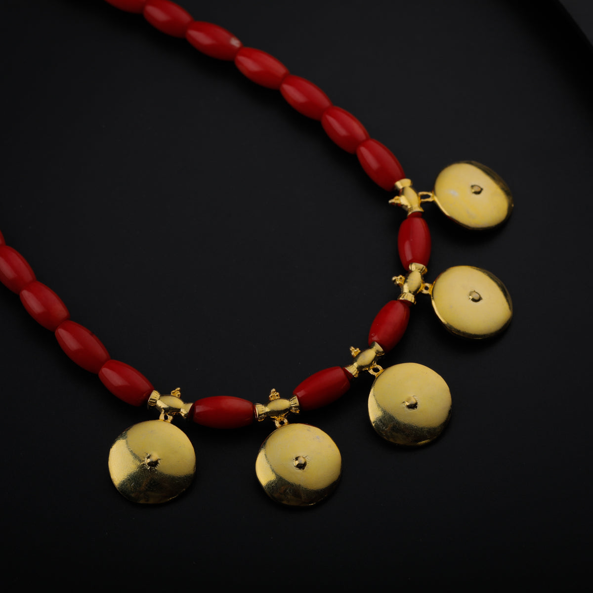 Gold Plated Silver Coral Necklace with वाडगा (Vadagaa) Motif