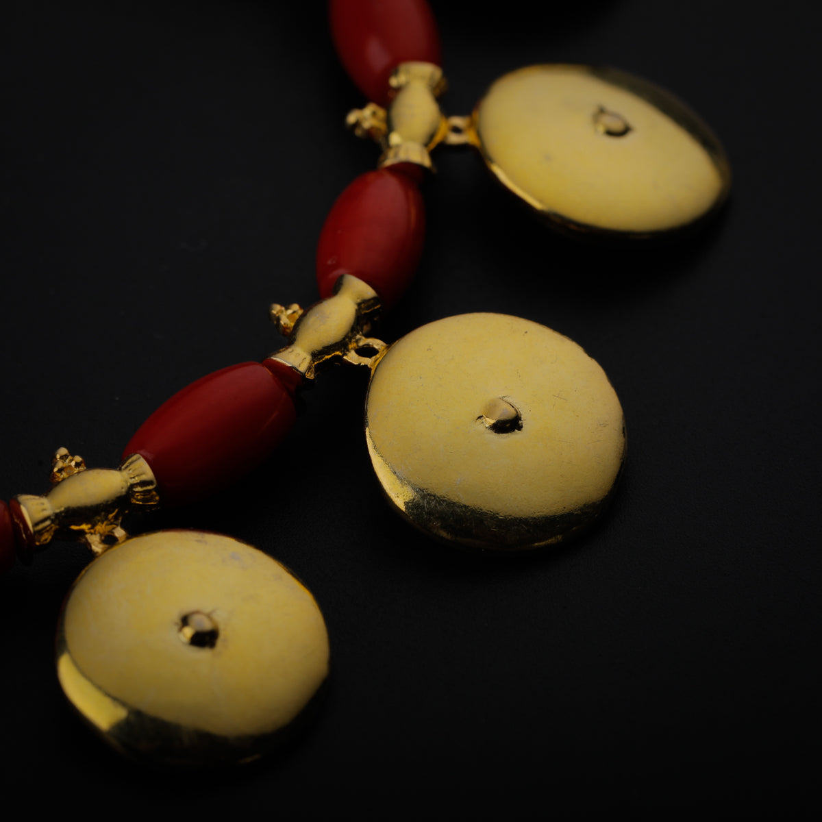 Gold Plated Silver Coral Necklace with वाडगा (Vadagaa) Motif