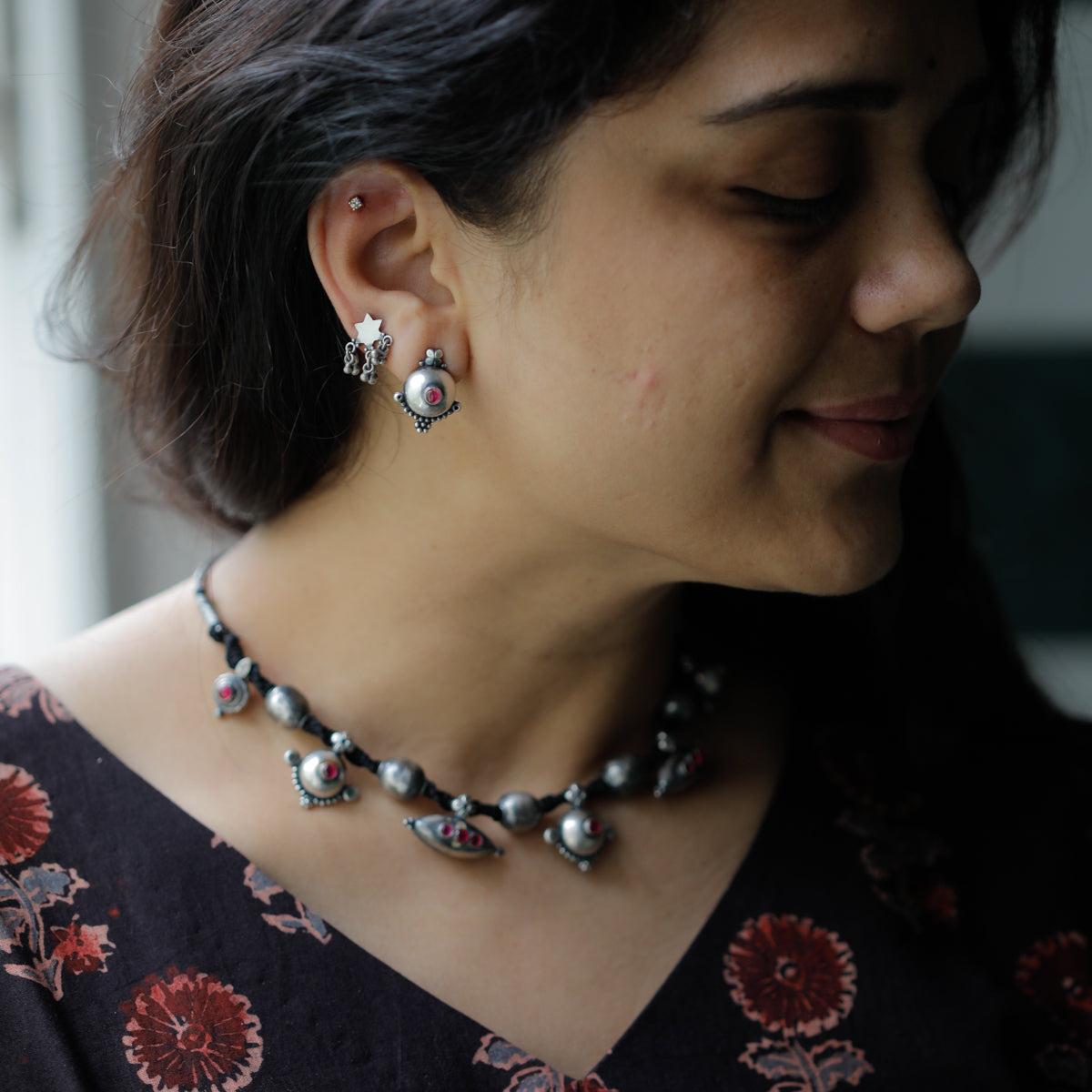 Oxidized Silver Choker Set