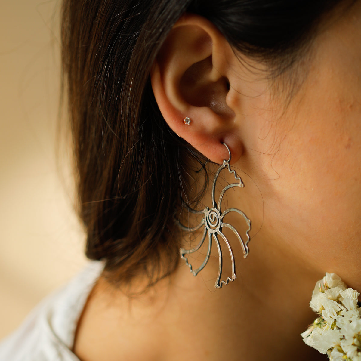 Gulmohar Hammered Earring: Hook Style