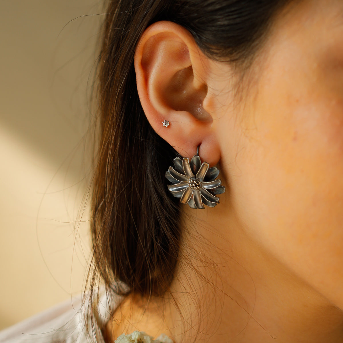 Silver Soorajmukhi (Flower Motif) Earrings