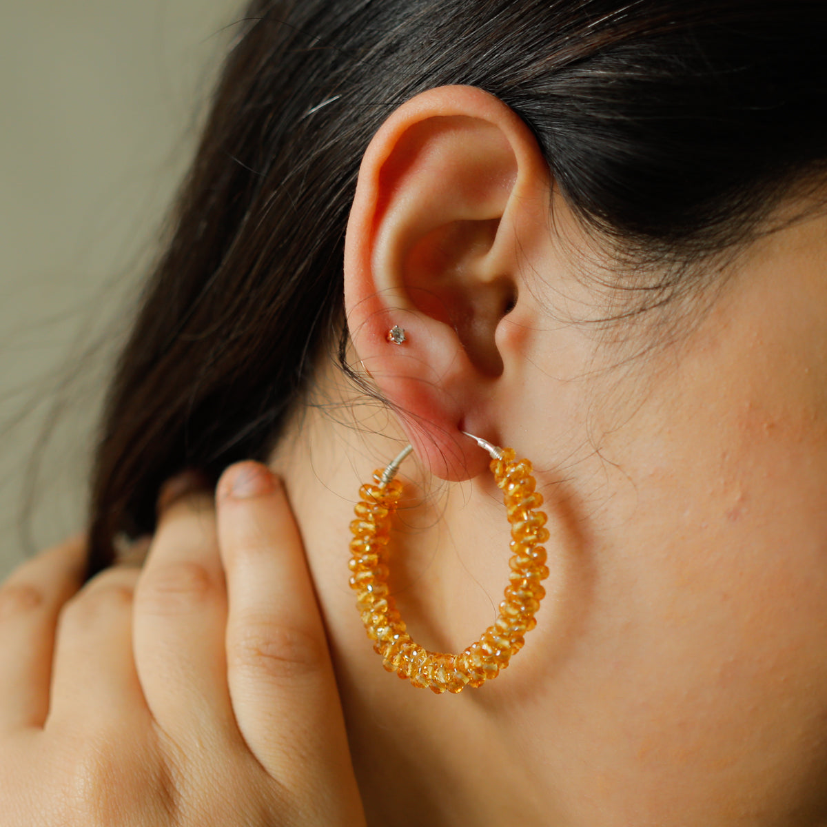 Silver Citrine Hoops