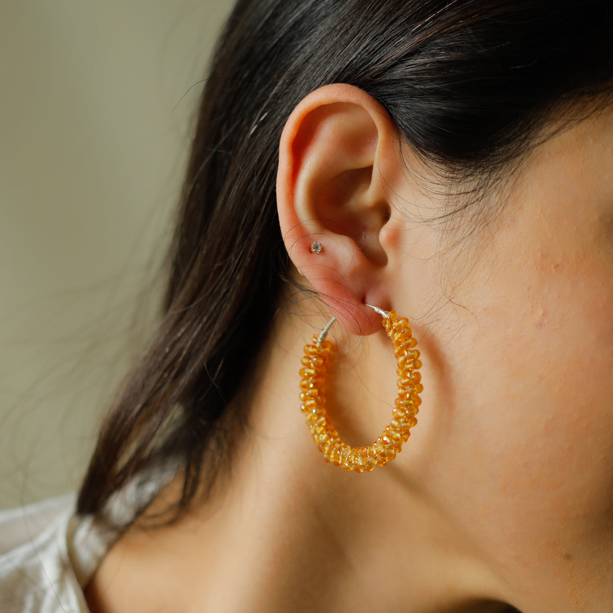 Silver Citrine Hoops