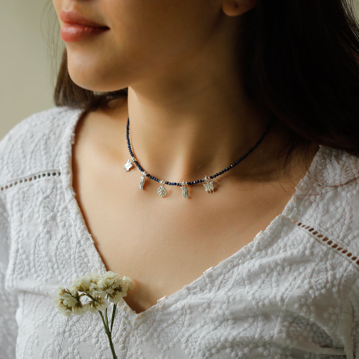 Mini Saaj Motifs Necklace with Lapis Lazuli