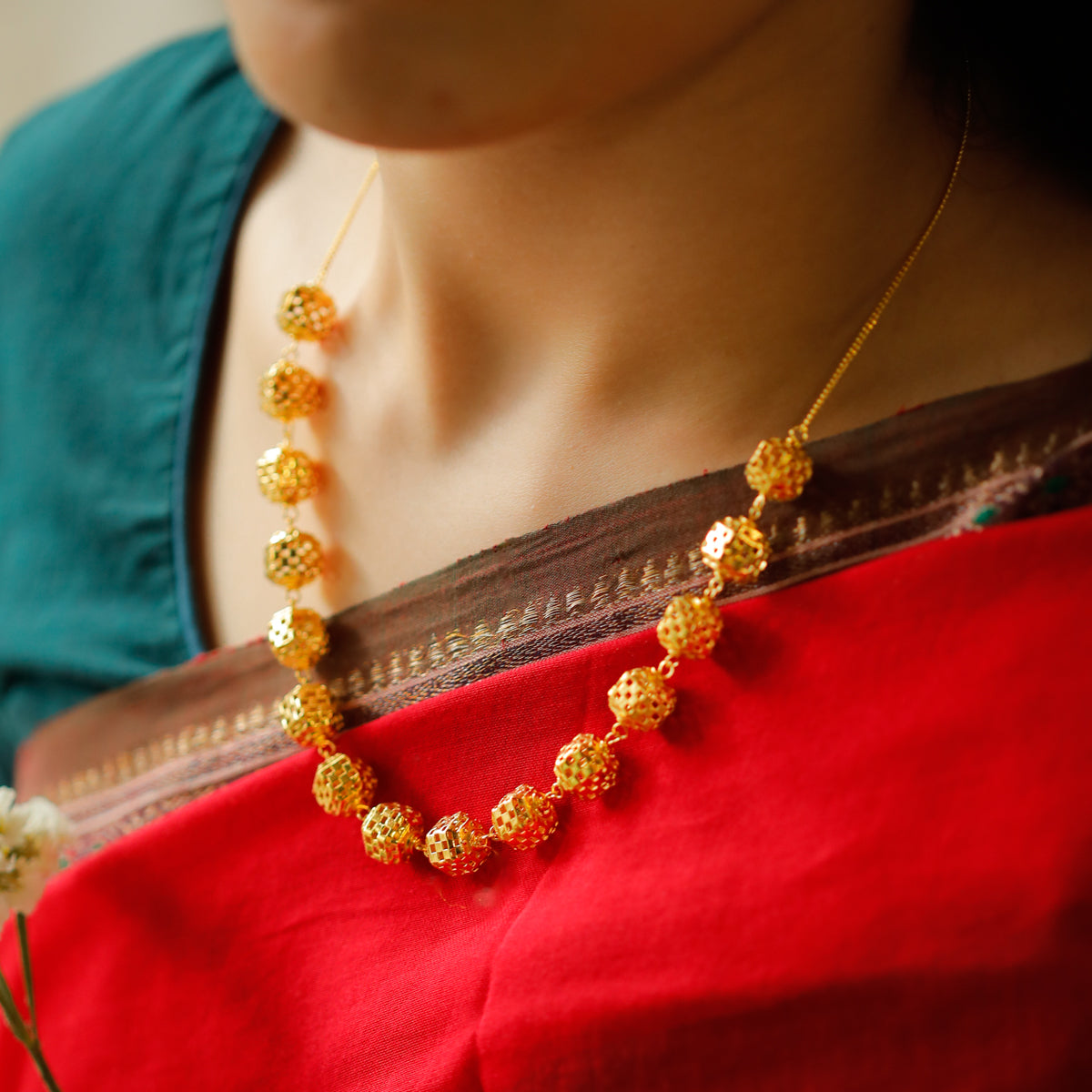 Silver Filigree Bead Necklace (Gold Plated)